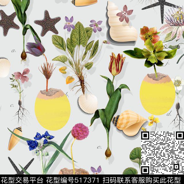 潮流时尚春夏复古手绘花卉数码印花华亿平台下载（图片编号: 517371） - 瓦栏（Walan）