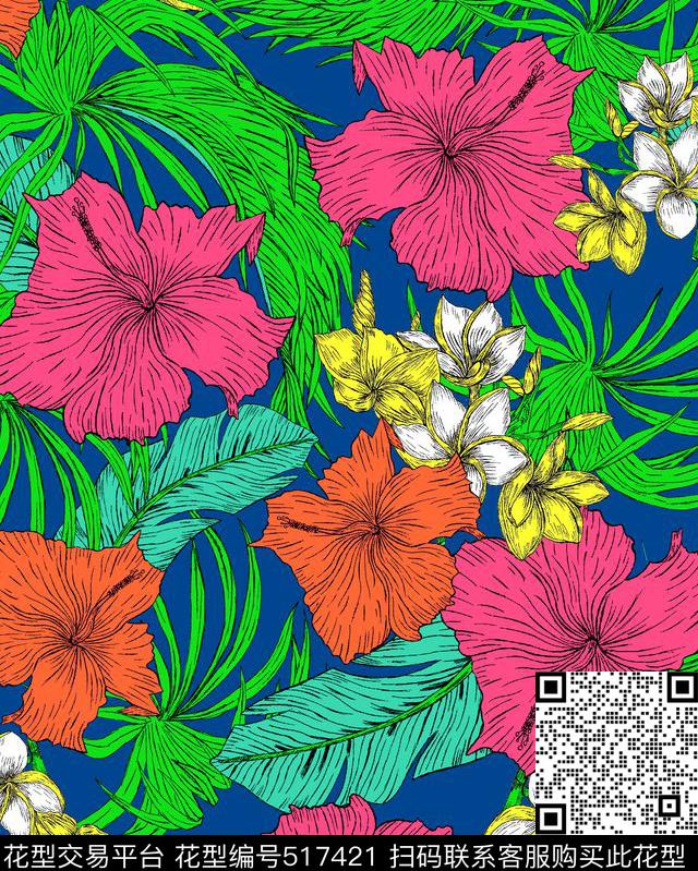 手描线稿热带植物时尚泳装传统印花华亿平台下载（图片编号: 517421） - 瓦栏（Walan）
