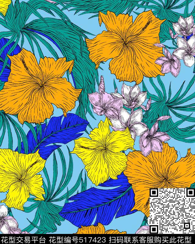 手描线稿热带植物时尚泳装传统印花华亿平台下载（图片编号: 517423） - 瓦栏（Walan）