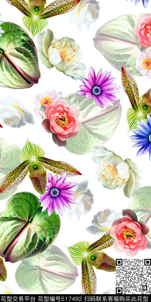 各种花卉清爽时尚女装数码印花华亿平台下载（图片编号: 517492） - 瓦栏（Walan）
