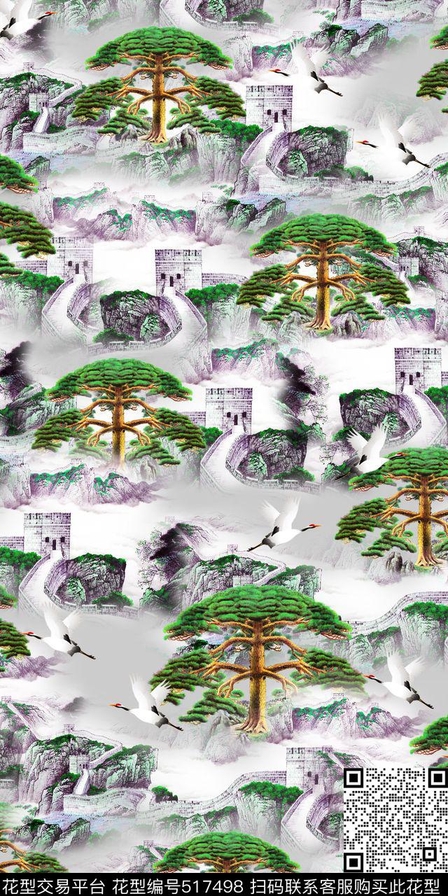 清爽山水中国风数码印花华亿平台下载（图片编号: 517498） - 瓦栏（Walan）