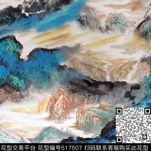 优雅时尚水墨抽象数码印花华亿平台下载（图片编号: 517507） - 瓦栏（Walan）