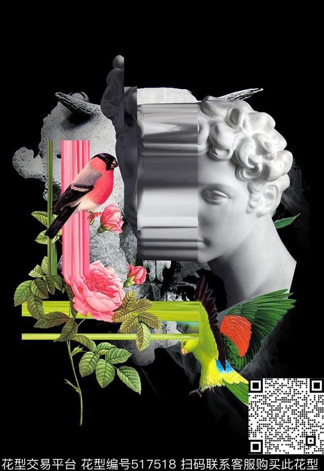 T恤卫衣数码印花潮流时尚大卫复古花卉数码印花华亿平台下载（图片编号: 517518） - 瓦栏（Walan）