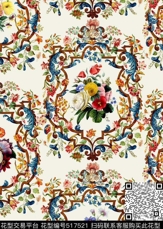 欧式复古卷草数码印花华亿平台下载（图片编号: 517521） - 瓦栏（Walan）