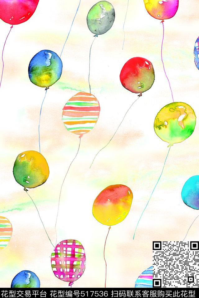 时尚水彩气球数码印花华亿平台下载（图片编号: 517536） - 瓦栏（Walan）