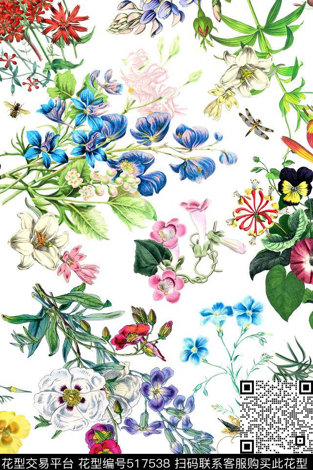 时尚手绘花卉碎花数码印花华亿平台下载（图片编号: 517538） - 瓦栏（Walan）