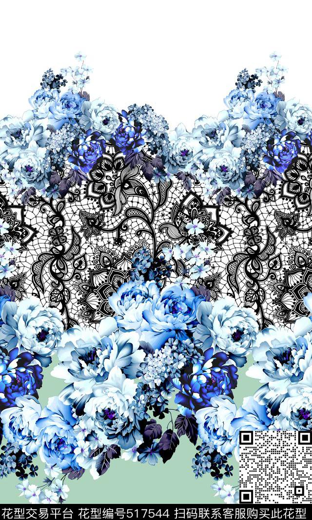 时尚蕾丝花卉数码印花华亿平台下载（图片编号: 517544） - 瓦栏（Walan）