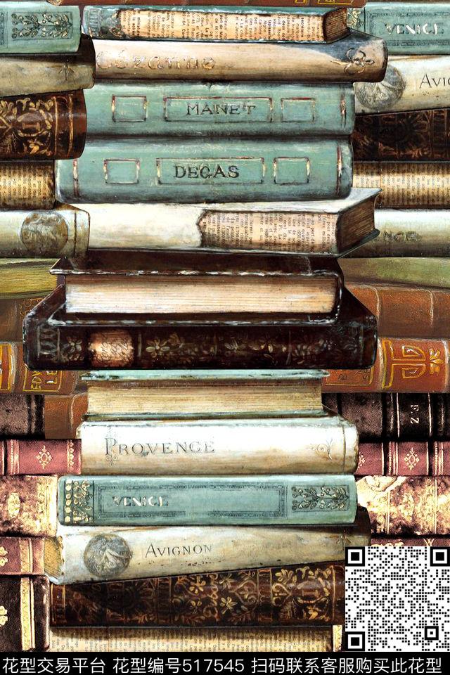 时尚书本条纹数码印花华亿平台下载（图片编号: 517545） - 瓦栏（Walan）