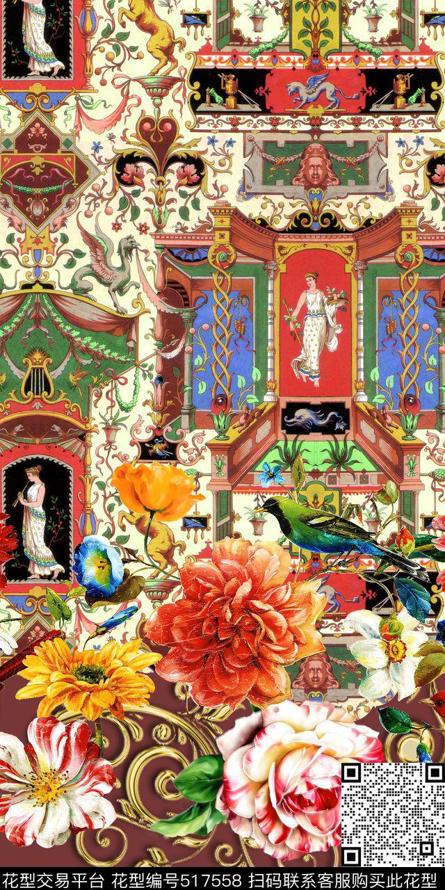 时尚花卉定位数码印花华亿平台下载（图片编号: 517558） - 瓦栏（Walan）
