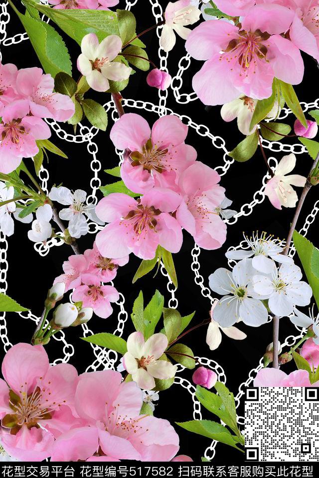 大牌花卉链条数码印花华亿平台下载（图片编号: 517582） - 瓦栏（Walan）