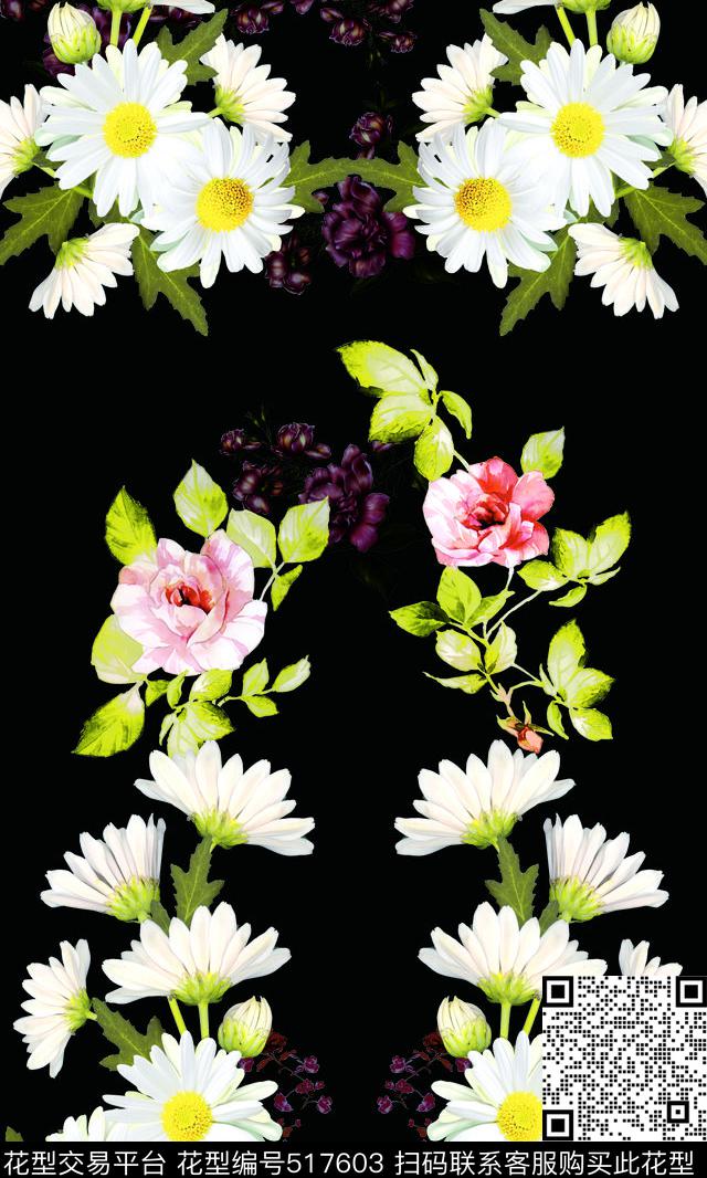 定位花菊花时尚花卉数码印花华亿平台下载（图片编号: 517603） - 瓦栏（Walan）