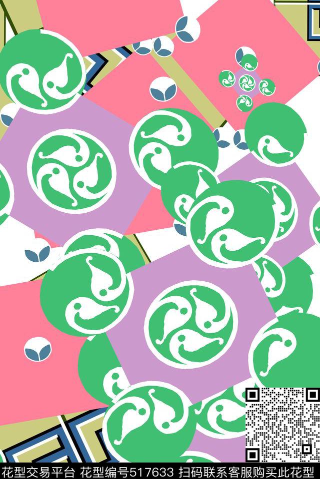 抽象几何小清新亮彩传统印花华亿平台下载（图片编号: 517633） - 瓦栏（Walan）
