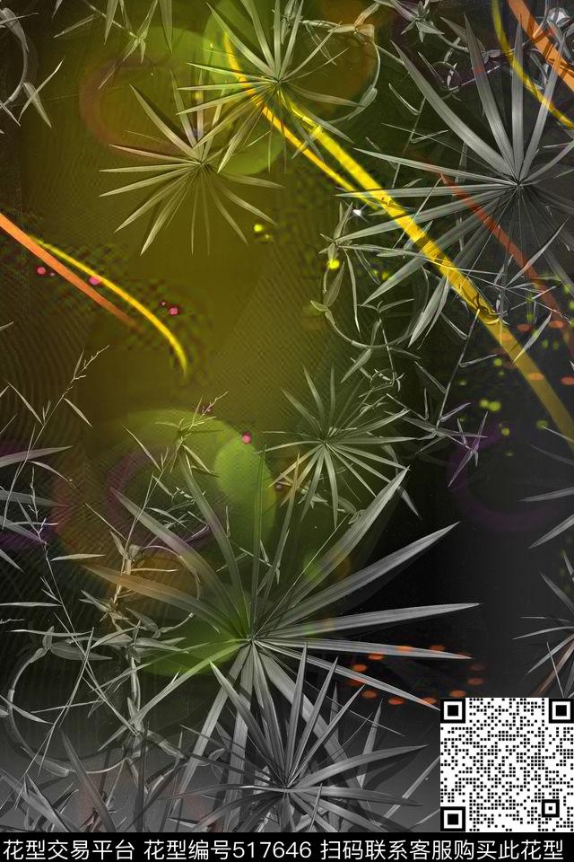 复古抽象植物风景数码印花华亿平台下载（图片编号: 517646） - 瓦栏（Walan）