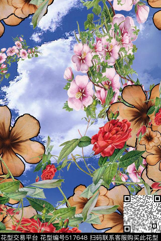 花卉女装连衣裙丝巾长巾数码印花华亿平台下载（图片编号: 517648） - 瓦栏（Walan）