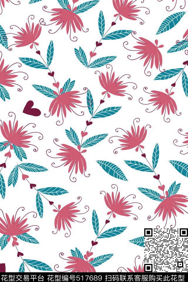 满版花卉叶子传统印花华亿平台下载（图片编号: 517689） - 瓦栏（Walan）