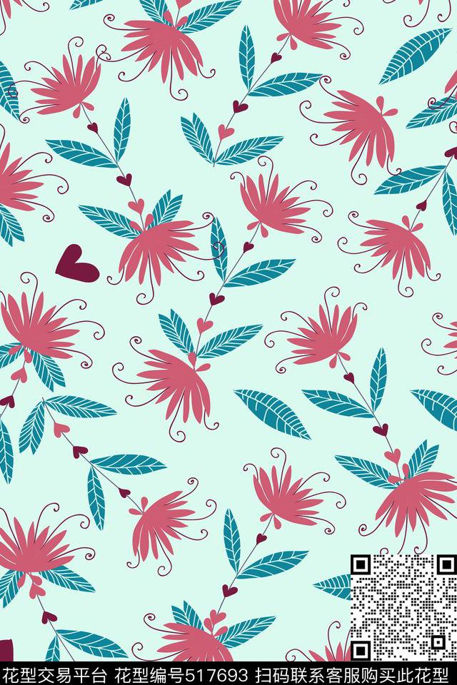 满版花卉叶子传统印花华亿平台下载（图片编号: 517693） - 瓦栏（Walan）