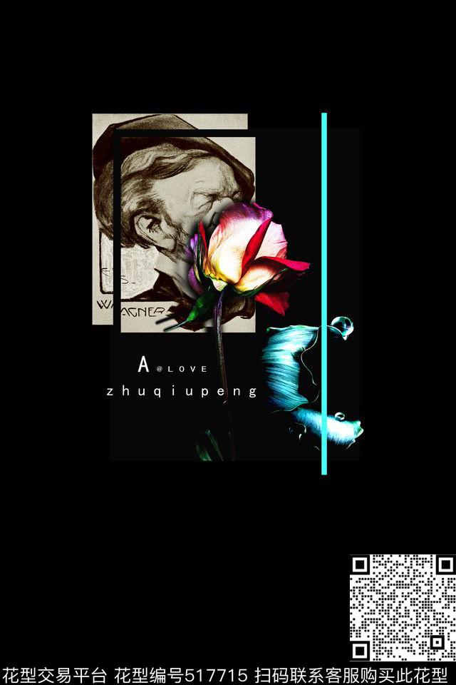 流行时尚玫瑰花男装T恤卫衣数码印花华亿平台下载（图片编号: 517715） - 瓦栏（Walan）