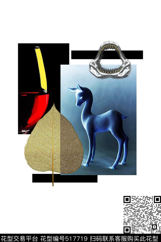 流行时尚男装定位花鲨鱼嘴数码印花华亿平台下载（图片编号: 517719） - 瓦栏（Walan）