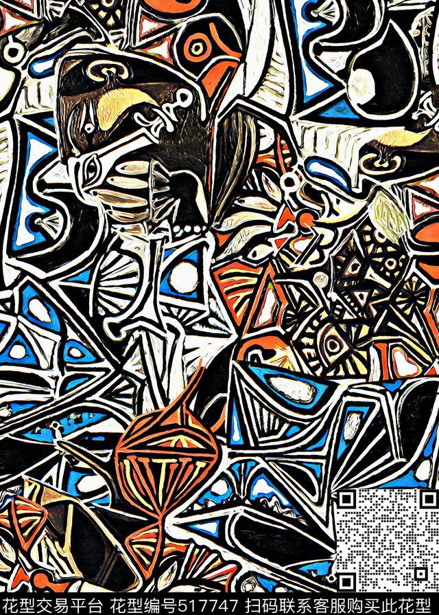 服装面料华亿平台几何线条毕加索油画休闲时尚手绘抽象几何水彩复古数码印花华亿平台下载（图片编号: 517747） - 瓦栏（Walan）