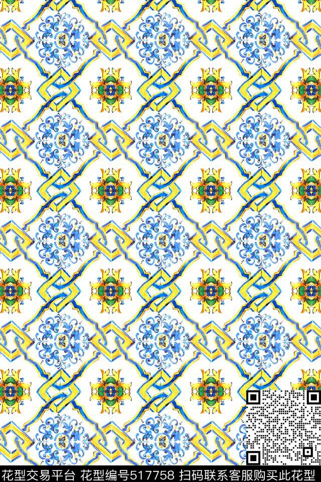 D&G宫廷风几何图案数码印花华亿平台下载（图片编号: 517758） - 瓦栏（Walan）