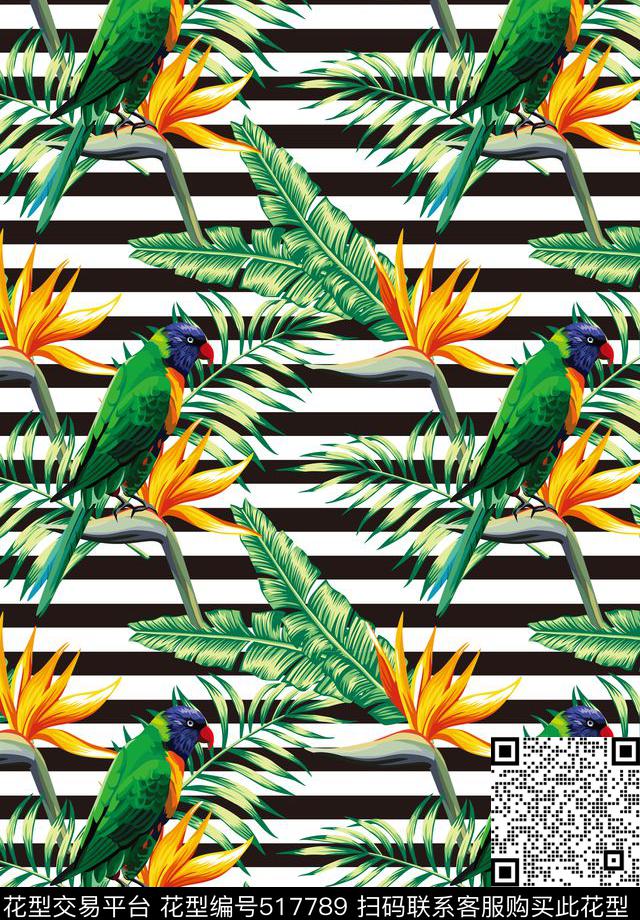 热带风情花卉鸟男士休闲衬衫夏季短裤女士短裙数码印花华亿平台下载（图片编号: 517789） - 瓦栏（Walan）