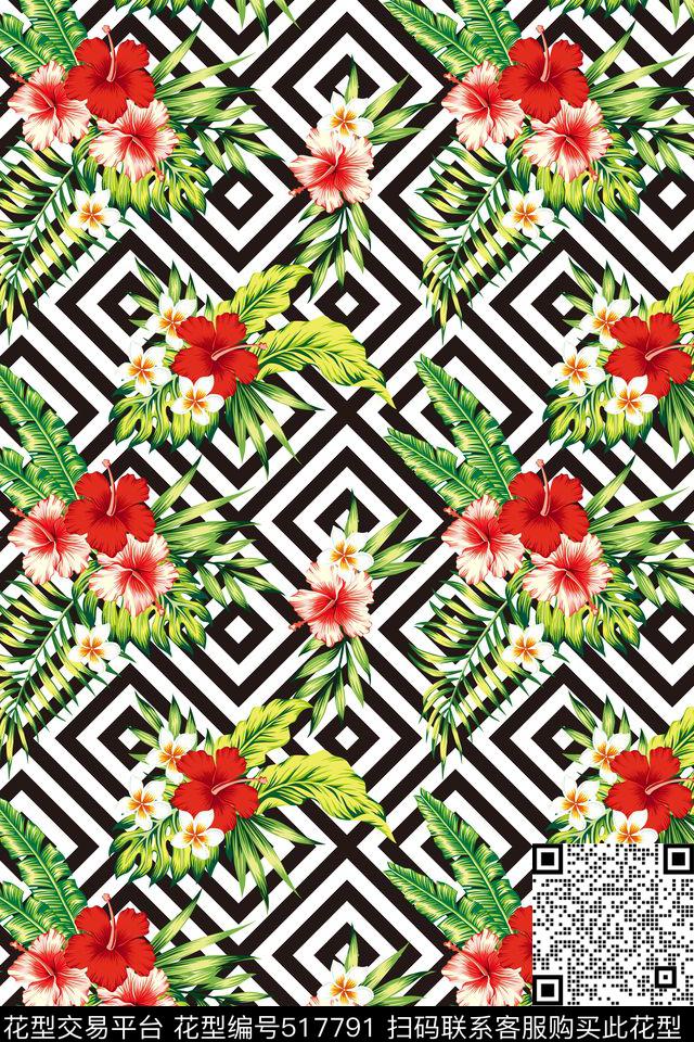 热带风情夏威夷风情花卉方格元素男士休闲衬衫男士夏季短裤女士短裙数码印花华亿平台下载（图片编号: 517791） - 瓦栏（Walan）