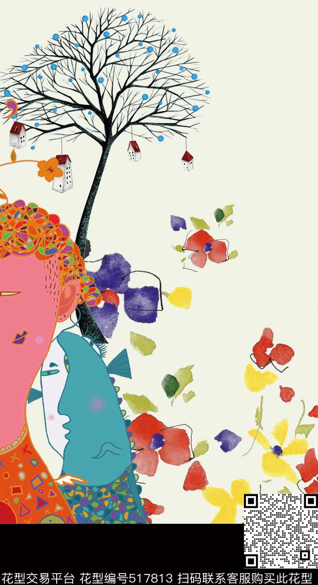 原创时尚绘画数码印花华亿平台下载（图片编号: 517813） - 瓦栏（Walan）