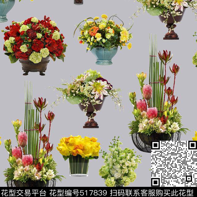 牡丹时尚插花数码印花华亿平台下载（图片编号: 517839） - 瓦栏（Walan）