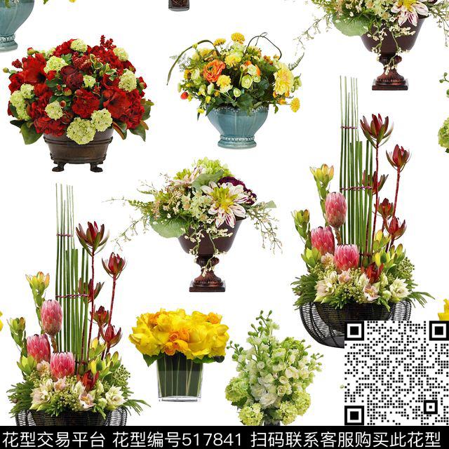 时尚插花花卉数码印花华亿平台下载（图片编号: 517841） - 瓦栏（Walan）