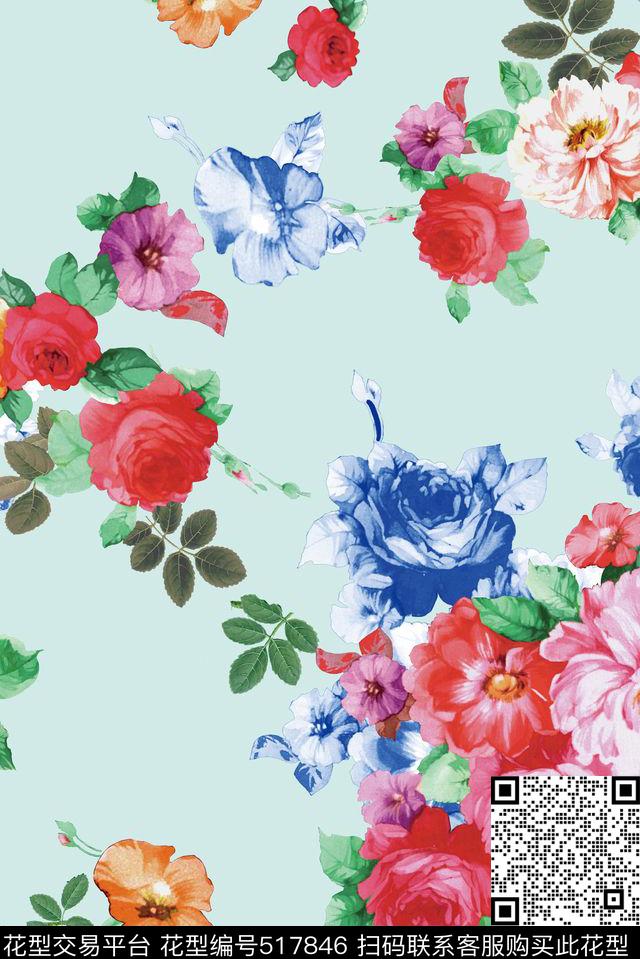 原创花卉优雅数码印花华亿平台下载（图片编号: 517846） - 瓦栏（Walan）