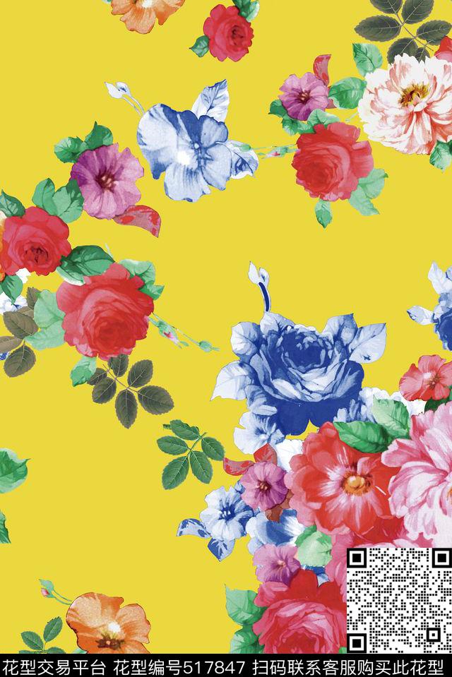 原创花卉优雅数码印花华亿平台下载（图片编号: 517847） - 瓦栏（Walan）