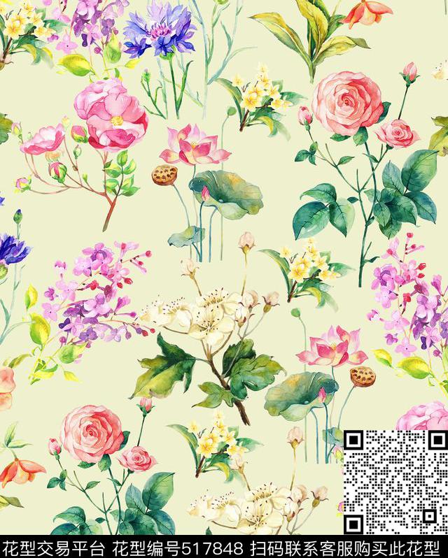 小碎花时尚水彩数码印花华亿平台下载（图片编号: 517848） - 瓦栏（Walan）