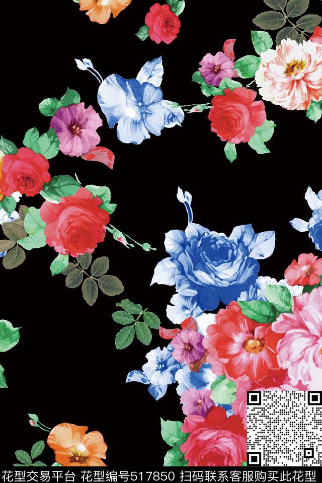 原创花卉优雅数码印花华亿平台下载（图片编号: 517850） - 瓦栏（Walan）