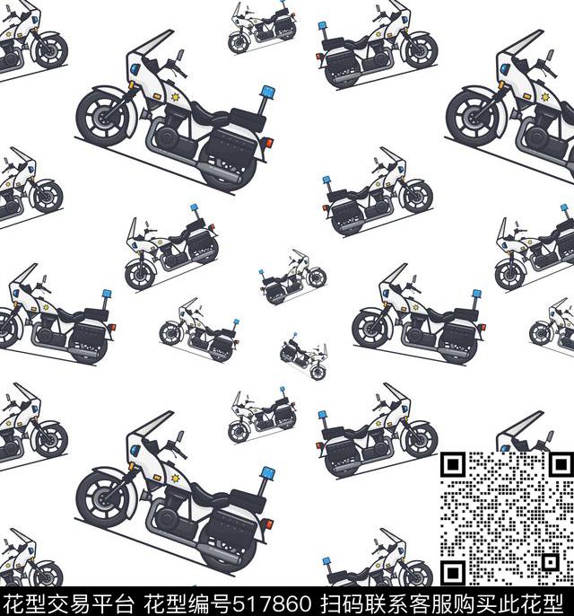 时尚有型摩托车创意传统印花华亿平台下载（图片编号: 517860） - 瓦栏（Walan）