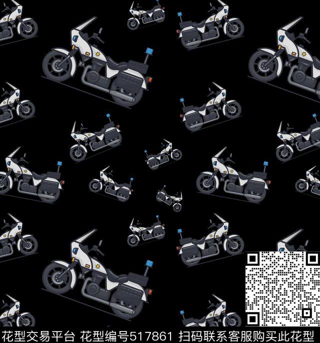 时尚有型摩托车创意传统印花华亿平台下载（图片编号: 517861） - 瓦栏（Walan）