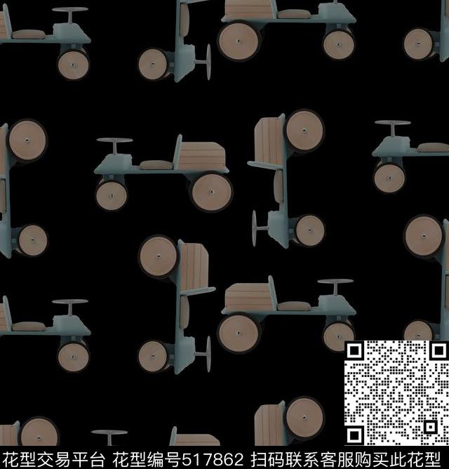 时尚趣味格子单车传统印花华亿平台下载（图片编号: 517862） - 瓦栏（Walan）