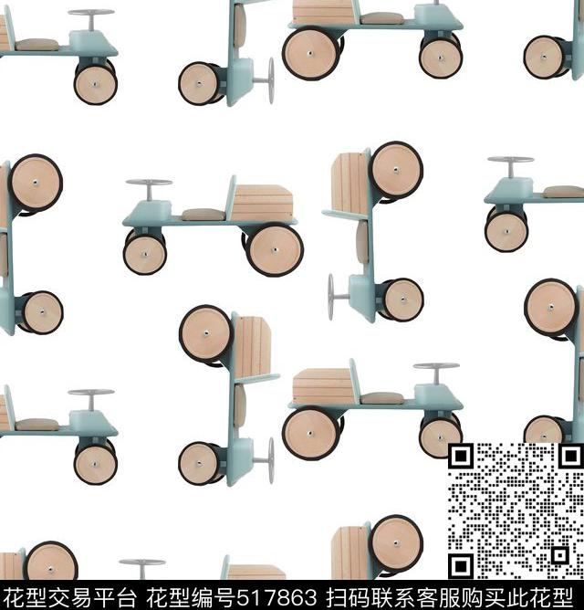 时尚趣味格子单车传统印花华亿平台下载（图片编号: 517863） - 瓦栏（Walan）