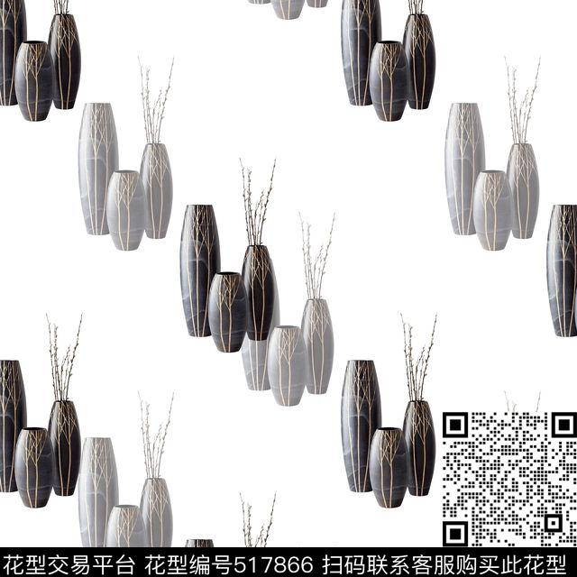 时尚创意花瓶斜纹数码印花华亿平台下载（图片编号: 517866） - 瓦栏（Walan）
