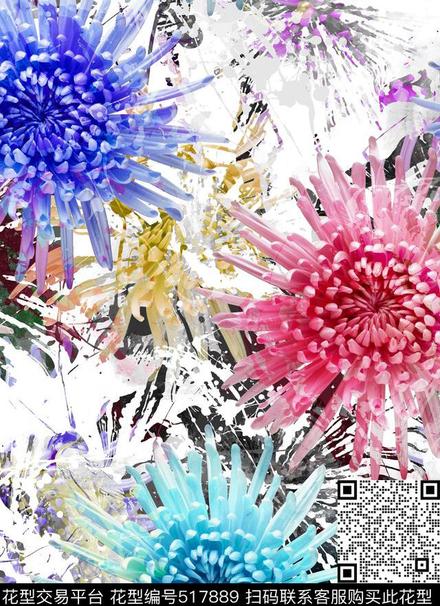 艺术水墨笔触数码印花华亿平台下载（图片编号: 517889） - 瓦栏（Walan）