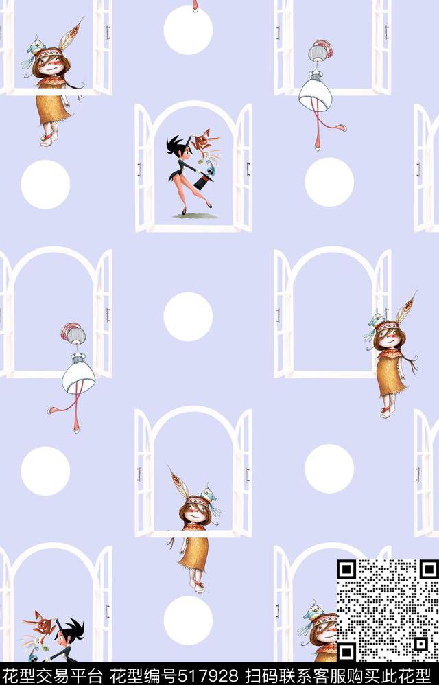 时尚趣味窗户波点数码印花华亿平台下载（图片编号: 517928） - 瓦栏（Walan）