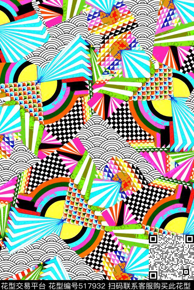抽象多彩几何传统印花华亿平台下载（图片编号: 517932） - 瓦栏（Walan）