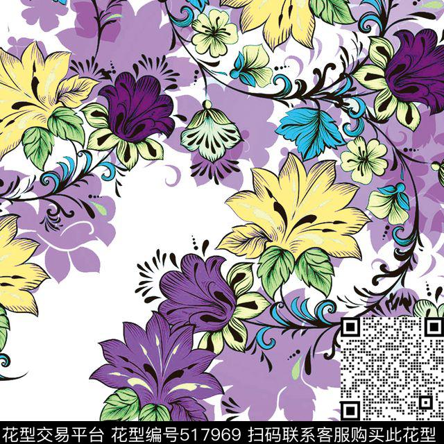 原创花卉优雅数码印花华亿平台下载（图片编号: 517969） - 瓦栏（Walan）