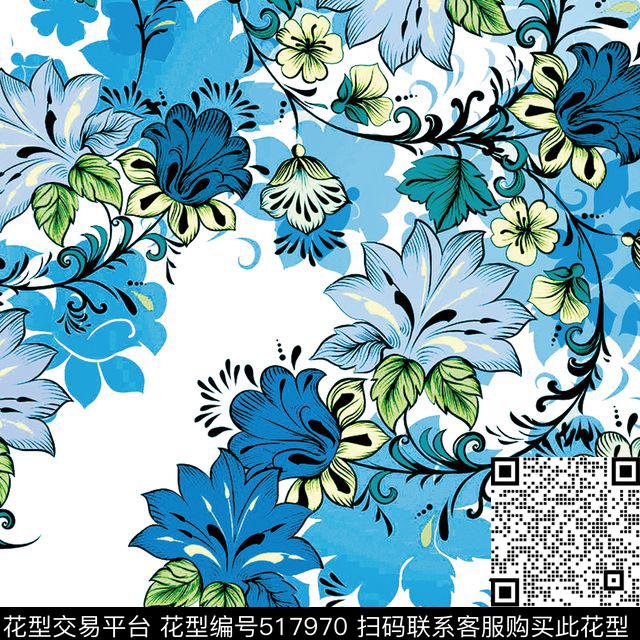 原创花卉优雅数码印花华亿平台下载（图片编号: 517970） - 瓦栏（Walan）