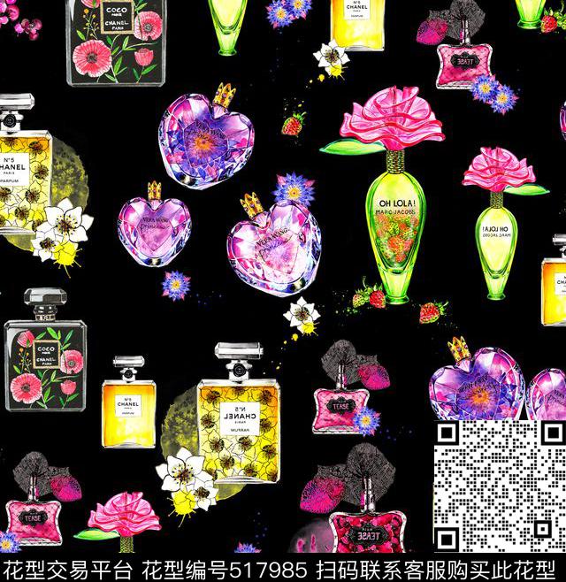 2016女装手绘香水瓶手绘花朵数码印花华亿平台下载（图片编号: 517985） - 瓦栏（Walan）