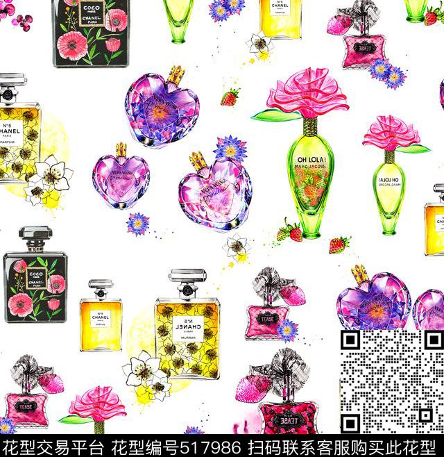 2016女装手绘花朵手绘香水瓶数码印花华亿平台下载（图片编号: 517986） - 瓦栏（Walan）