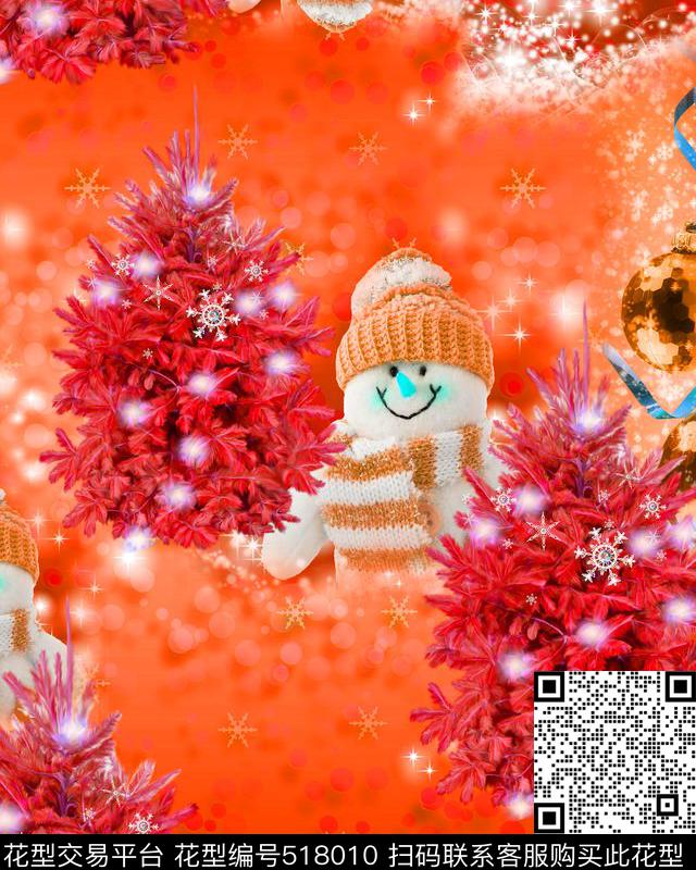 欧美手绘童话圣诞可爱雪人流行时尚数码印花华亿平台下载（图片编号: 518010） - 瓦栏（Walan）
