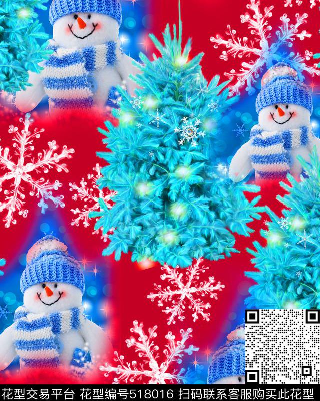欧美手绘童话圣诞可爱雪人流行时尚数码印花华亿平台下载（图片编号: 518016） - 瓦栏（Walan）
