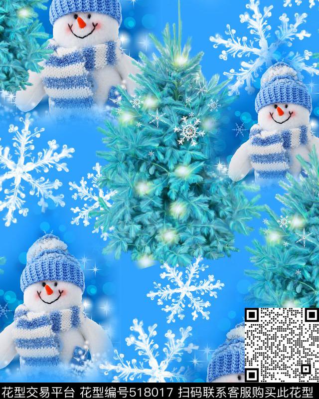 欧美手绘童话圣诞可爱雪人流行时尚数码印花华亿平台下载（图片编号: 518017） - 瓦栏（Walan）