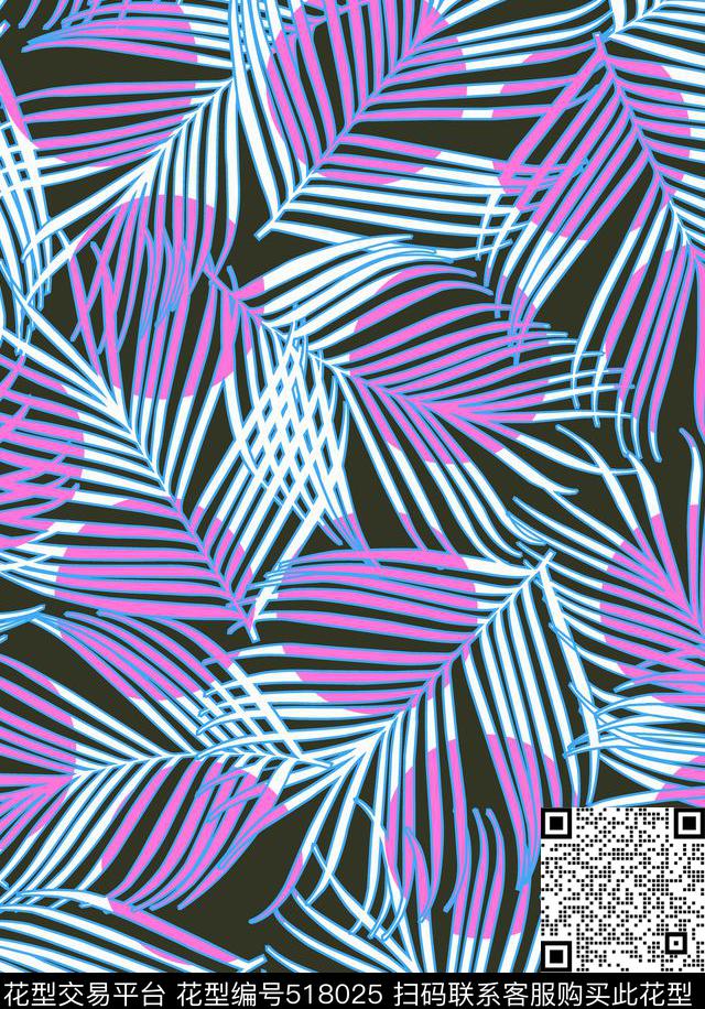 热带树叶夏日迷情夏日圆点传统印花华亿平台下载（图片编号: 518025） - 瓦栏（Walan）