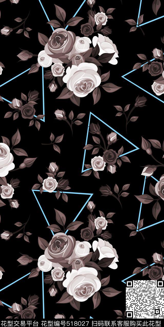 原创手绘玫瑰花数码印花华亿平台下载（图片编号: 518027） - 瓦栏（Walan）